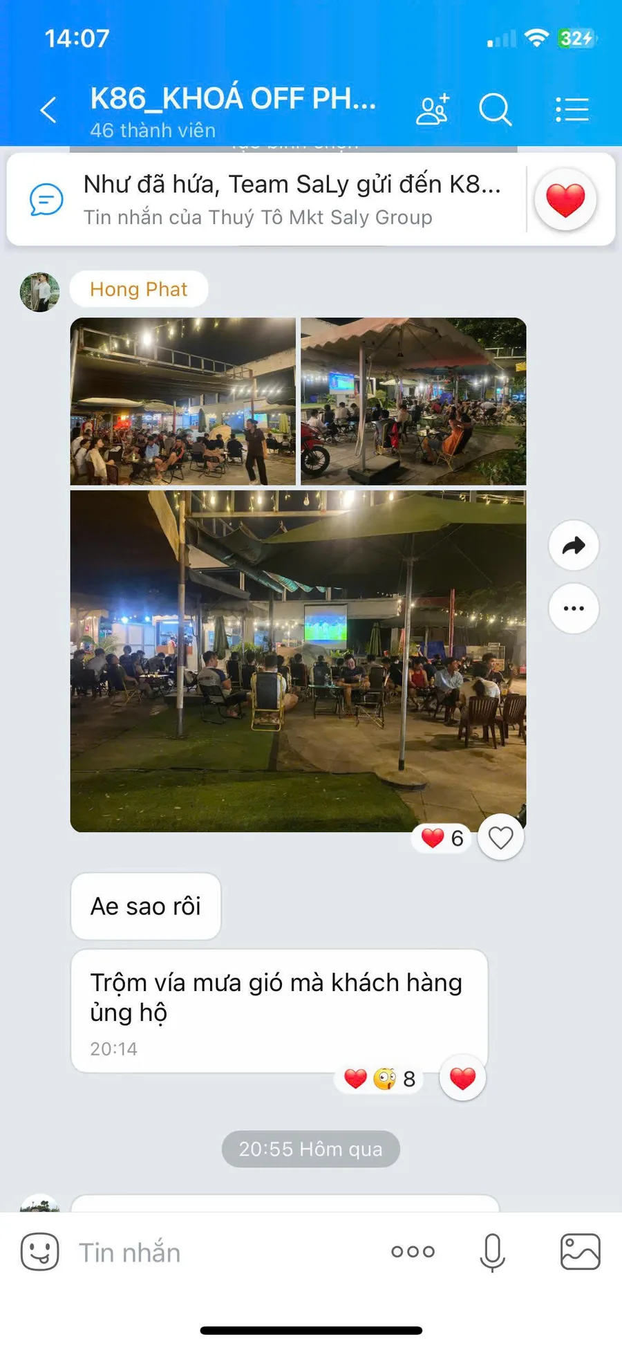 Ảnh chụp bài đăng học viên khoe quán cà phê mới mở trong nhóm cộng đồng Saly