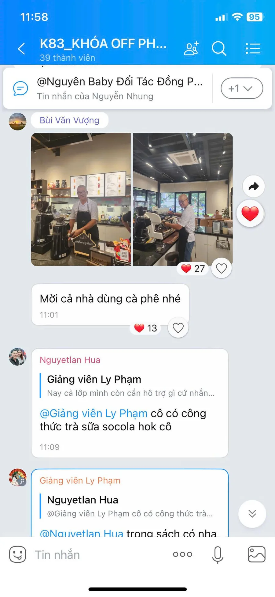 Ảnh chụp bài đăng học viên chia sẻ buổi khai trương quán